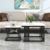 Square Nesting Coffee Table Metal Stacking Side Tables Set Marble-Look White