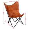 Brown Butterfly Chair Real Leather Vintage Powder-Coated Iron Frame Retro Seat