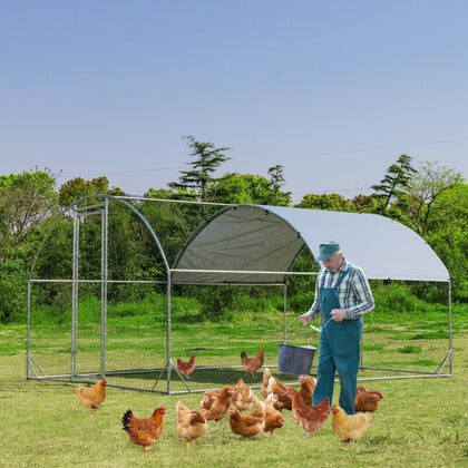 Large Chicken Coop Galvanized Metal Rabbit Hutch Walk-in Poultry Cage Pen Run