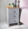Oak Finish Tops Millbrook 3 Bedside Drawer with a Grey Finish and Metal Handles.