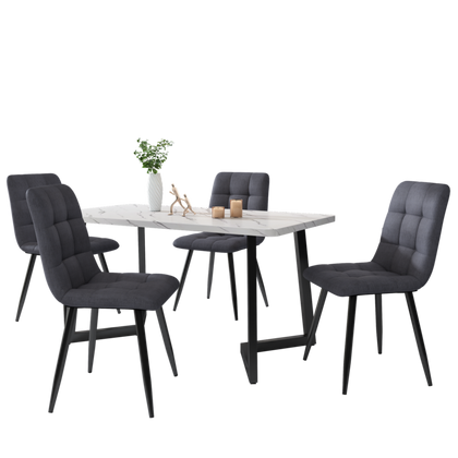 Dining Table and Chairs 4 Set Linen Padded Seat Dining Room Kitchen Furniture