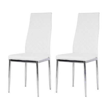 2x Faux Grid Leather Modern Kitchen Dining Chairs Cruved High Back Chrome Legs