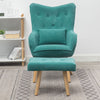 Vintage Fabric Wingback Chair Accent Tub Armchair with Oak Legs Footstool Lounge