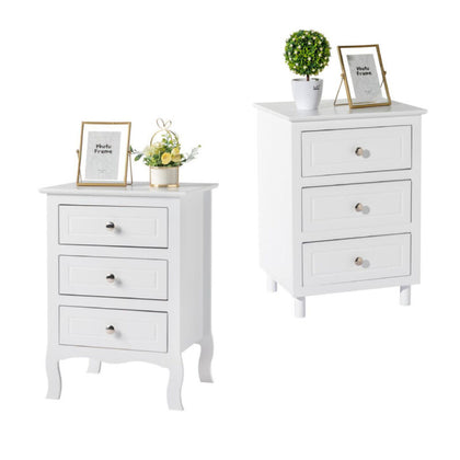 Bedside Table Nightstand of 3 Drawers Large End Table Bedroom Cabinet White
