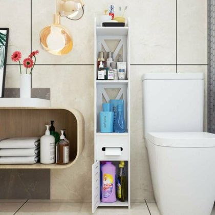 4 Tiers Modern Bathroom Furniture Cabinet Wood Slim Shelf Cupboard Storage Unit