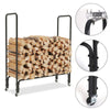 Wheeled Fire Wood Log Rack Metal Tube Log Holder Stand Stable for Garden Patio