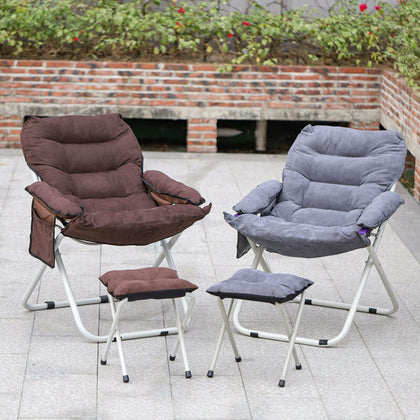 Folding Leisure Lazy Lounger with Footstool Set Outdoor Garden Padded Seat Chair