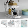 2 Tiers Under Sink Storage Shelf Organizer Rack 4 Hooks and 2 Hanging Cups White