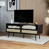 TV Unit Cabinet Stand Black & Cane w/ Storage Drawers & Shelves | Spinningfield