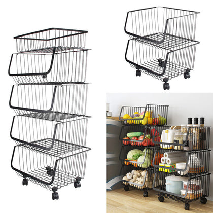 Large Stackable Metal Wire Basket Trolley Rack Kitchen Fruit Vegetable Storages