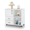 Rolling Office Filing Cabinet File Storage Sideboard Shelf Drawers Lock White