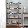 5 Tier Bookcase Shelves Wood & Metal Ladder Metal Pipe Industrial Bookshelf Unit