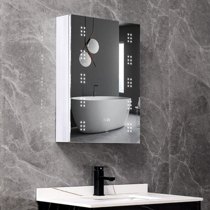 LED Bathroom Wall Mirror Cabinet Storage 1 Door Cupboard Mirrored Shelves Vanity