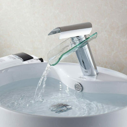 Waterfall Tall Glass Bathroom Basin Sink Mixer Taps Cloakroom Hand Wash Faucet