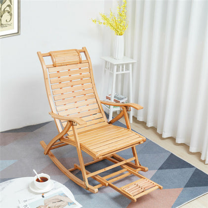 Adjustable 5-Level Bamboo Rocking Chair Porch Rocker Balcony Deck Napping Bed UK