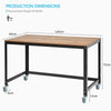 Large Rolling Computer Desk Metal Frame Writing Desk Workstation Lockable Wheels