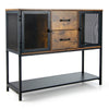 Industrial Buffet Sideboard Accent Console Table w/ 2 Mesh Cabinets 2 Drawers