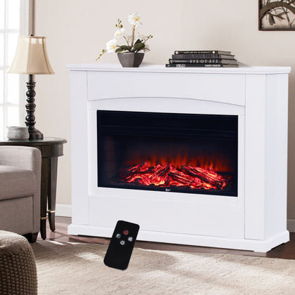 White Electric Fireplace Heater Log Flame Effect Standing Mantelpiece Suite 34''