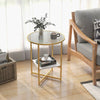 2 PCS Tempered Glass End Table Beside Coffee Sofa Side Table W/Faux Marble Shelf