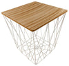 Geometric White Wire Square Wooden Side Basket Storage Unit Coffee Table Bedroom