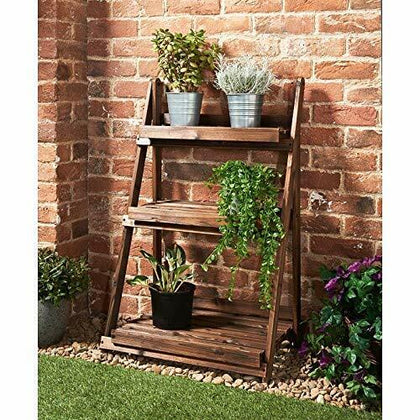 3 Tier Wooden Ladder Plant Stand Garden Shelving Flower Pot Display Folding Rack