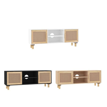 TV Cabinet Solid Wood Pine&Natural Rattan material is durable and sturdy