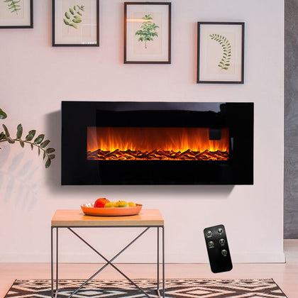 Wall Mounted 50inch Electric Fireplace Faux LED Flame Burning Heater With Remote