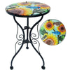 Iron/Glass Round Side Coffee Table Mosaic Design Garden Patio Flower Plant Stand