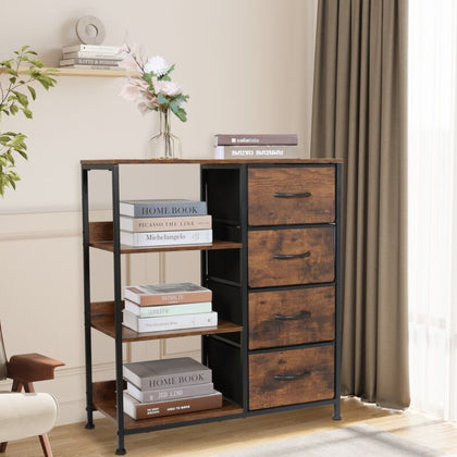 Fabric Chest of Drawers 4-Drawer Dresser Industrial Storage Cabinet with Shelves