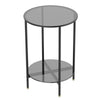 Round End Table Tempered Glass Round Side Table with Black Metal Frame Balcony