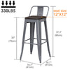 Set of 4 Bar Stools Metal 76cm Gunmetal Kitchen Breakfast Chair w/Wooden Seat