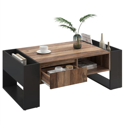 Modern Wooden Coffee Table With Storage Drawer Shelf Living Room Furniture QF
