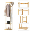 Versatile Bamboo Coat Stand Corner Clothes Rack Garment Shelf Hanging Rail Hooks