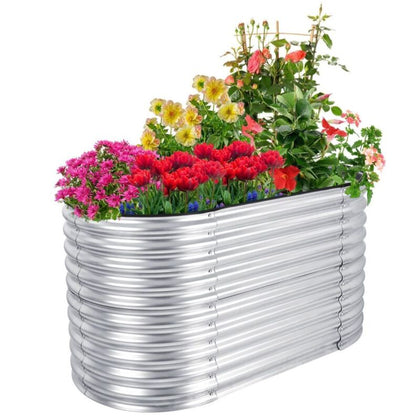 Outdoor Metal Raised Garden Bed Oval Elevated Flower Herbs Planter Growing Box