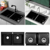 Large Stone Resin 2.0 Kitchen Sink with Waste Kit Inset Sinks 2 Deep Bowls Black