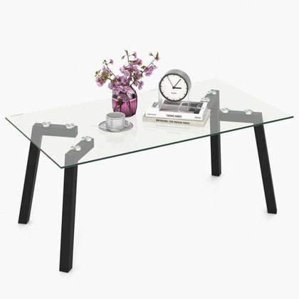 Modern Tempered Glass Coffee Table Rectangular Cocktail Table Home Accent Table