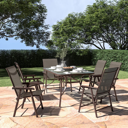 2/4/6 Seater Outdoor Garden Patio Brown Furniture Set Glass Table+Folding Chairs