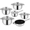12pc Induction Stainless Steel Cookware Kitchen Glass Lids Pot Pan Set