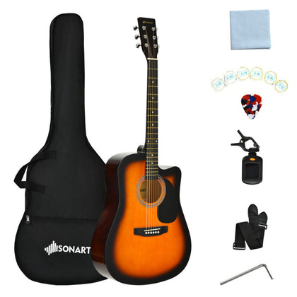 Classic Acoustic Guitar Professional Cutaway Folk Guitar W/ Multiple Accessories