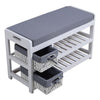 Hallway Shoe Storage Bench Entrance Ottoman Pouffe Stool with 2 Wicket Baskets