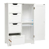 White Bathroom Storage Cabinet with 4 Drawers 1 Door Adjustable Partition Wooden