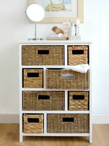 TETBURY Large White Storage Cabinet, Chest of Drawers, storage baskets ASSEMBLED