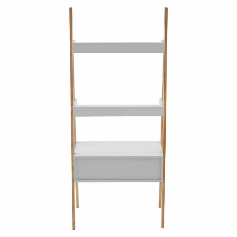 3 Tiers Shelf Ladder Storage Shelf Unit Bookcase Rack 1 Drawer Pine Wo ...
