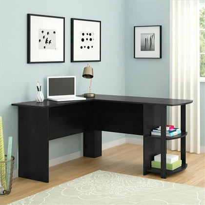 Corner L-shaped Computer Desk Shelves Laptop PC Study Table Wooden Home Office