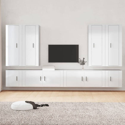 8 Piece TV Cabinet Set High Gloss White Engineered Wood M0T7