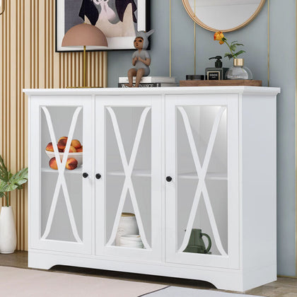 Modern Wood Cupboard Buffet Table Display Sideboard Storage Cabinet 3 Glass Door
