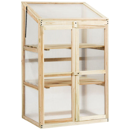 Mini Wooden Cold Frame Greenhouse Outdoor 3-Tier Raised Flower Planter Shelf