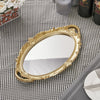 Oval Storage Tray Mirror Golden Glass Fruit Dessert Plate Makeup Jewelry Display