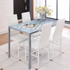 4x White Faux Leather Dining Chairs&Grey Marble Tempered Glass Dining Table Set