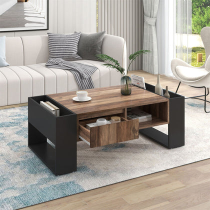 Modern Wooden Coffee Table With Storage Drawer Shelf Living Room Furniture QH